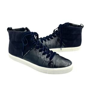 Kennel & Schmenger Town Navy Blue Suede Patent Leather Wave High Top Sneakers